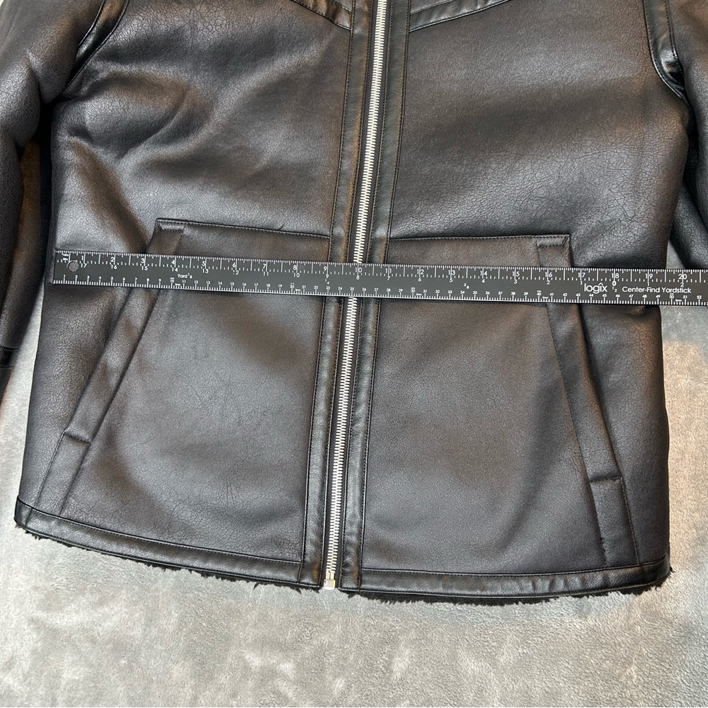 ZARA Biker Moto Jacket Coat Womens Faux Leather Fur Size M Color Black Aviator - Picture 15 of 16